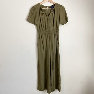 Olive Linen Blend Wide Leg Jumpsuit